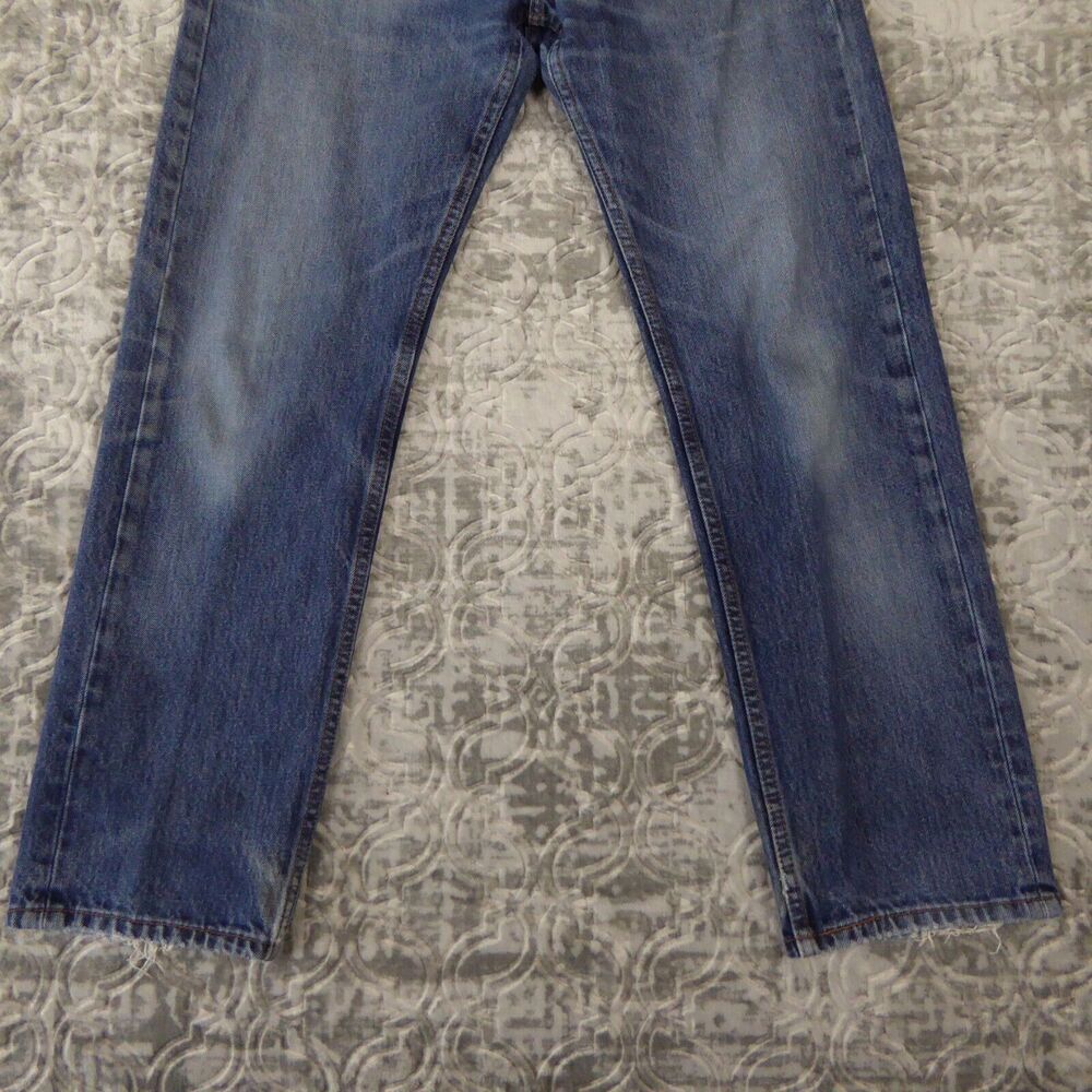 Levis 505 Jeans Mens 33x30 Blue Solid Denim Straight Distressed Workwear Adult - Picture 3 of 16